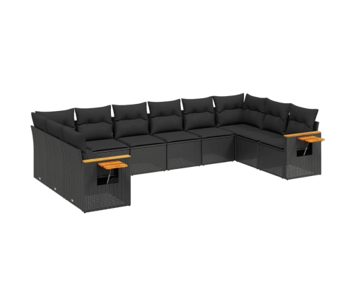 Set de sofás de jardín 10 pzas cojines ratán sintético negro