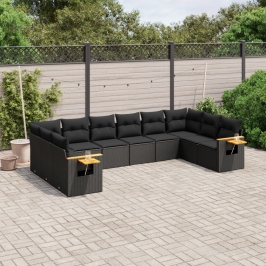 Set de sofás de jardín 10 pzas cojines ratán sintético negro