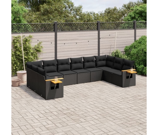 Set de sofás de jardín 10 pzas cojines ratán sintético negro