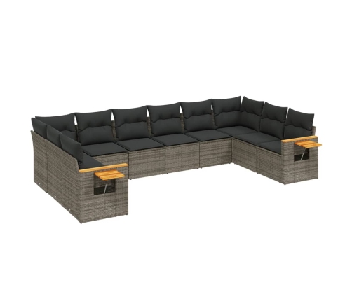 Set de sofás de jardín 10 pzas con cojines ratán sintético gris