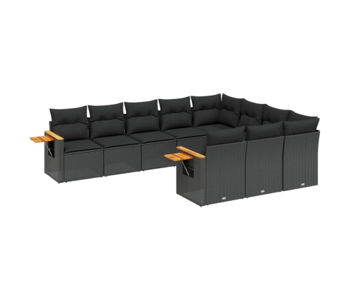 Set de sofás de jardín 10 pzas cojines ratán sintético negro