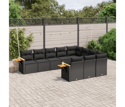 Set de sofás de jardín 10 pzas cojines ratán sintético negro