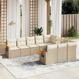 Juego de sofás jardín con cojines beige 10 pzas ratán sintético