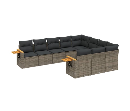 Set de sofás de jardín 10 pzas con cojines ratán sintético gris