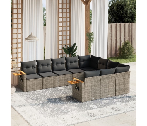 Set de sofás de jardín 10 pzas con cojines ratán sintético gris