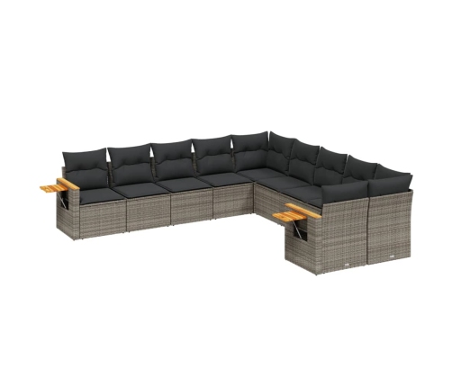 Set de sofás de jardín 10 pzas con cojines ratán sintético gris