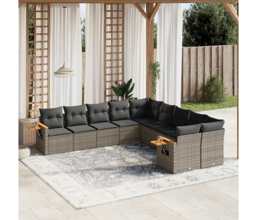 Set de sofás de jardín 10 pzas con cojines ratán sintético gris