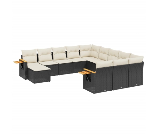Set de sofás de jardín 11 pzas y cojines ratán sintético negro