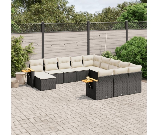 Set de sofás de jardín 11 pzas y cojines ratán sintético negro