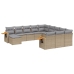 Set de sofás de jardín 11pzas con cojines ratán sintético beige