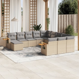 Set de sofás de jardín 11pzas con cojines ratán sintético beige