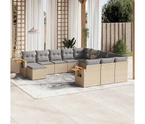 Set de sofás de jardín 11pzas con cojines ratán sintético beige