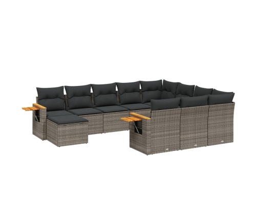 Set de sofás de jardín 11 pzas y cojines ratán sintético gris