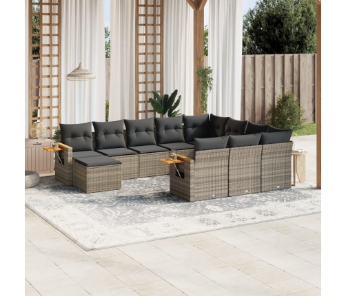 Set de sofás de jardín 11 pzas y cojines ratán sintético gris