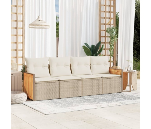 Juego de sofás jardín con cojines 4 pzas ratán sintético beige
