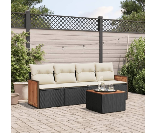Set de muebles de jardín 5 pzas y cojines ratán sintético negro