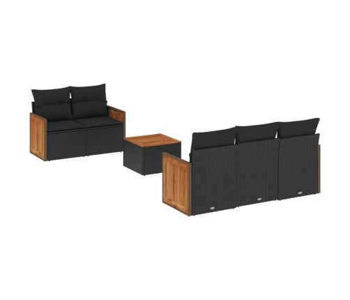 Set de sofás de jardín 6 piezas y cojines ratán sintético negro