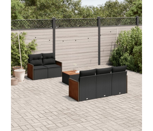 Set de sofás de jardín 6 piezas y cojines ratán sintético negro