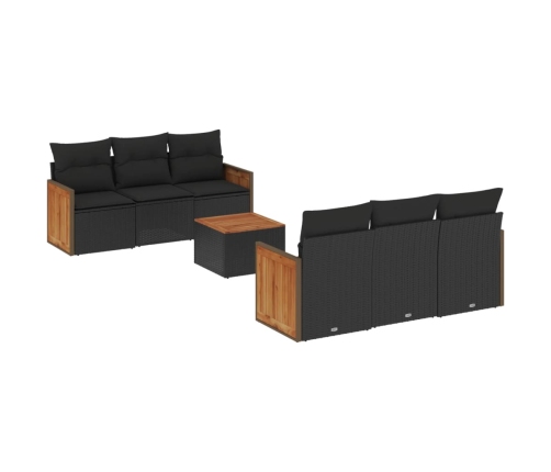 Set de comedor de jardín 7 pzas y cojines ratán sintético negro