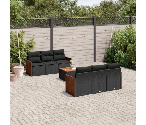 Set de comedor de jardín 7 pzas y cojines ratán sintético negro