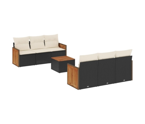 Set de comedor de jardín 7 pzas y cojines ratán sintético negro