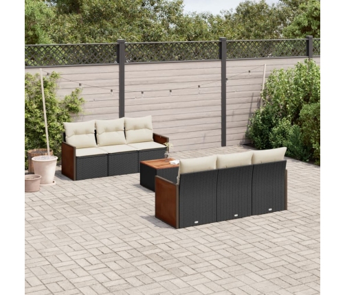 Set de comedor de jardín 7 pzas y cojines ratán sintético negro