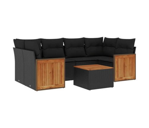 Set de comedor de jardín 7 pzas y cojines ratán sintético negro