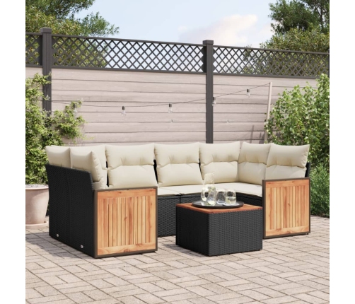 Set de comedor de jardín 7 pzas y cojines ratán sintético negro