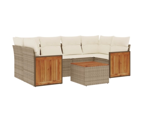 Set sofás de jardín 7 piezas y cojines ratán sintético beige