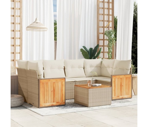 Set sofás de jardín 7 piezas y cojines ratán sintético beige