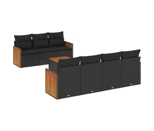 Set de sofás de jardín 8 piezas y cojines ratán sintético negro