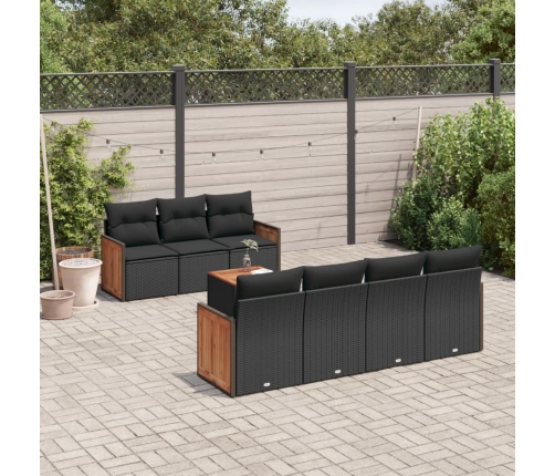 Set de sofás de jardín 8 piezas y cojines ratán sintético negro