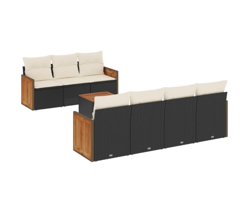 Set de sofás de jardín 8 piezas y cojines ratán sintético negro