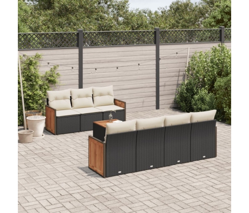 Set de sofás de jardín 8 piezas y cojines ratán sintético negro