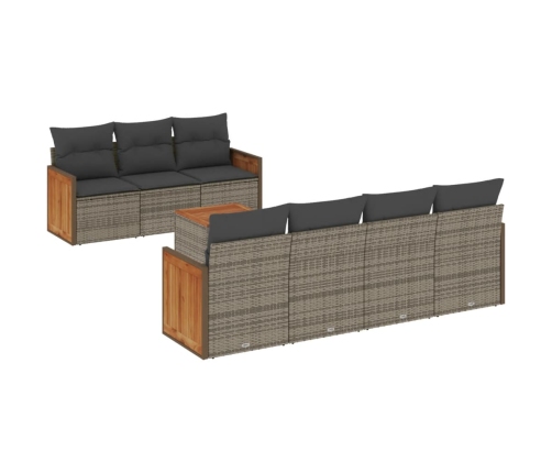 Set de sofás de jardín 8 pzas y cojines ratán sintético gris