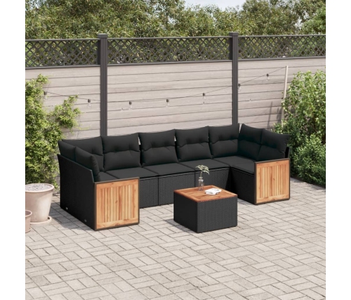 Set de sofás de jardín 8 piezas y cojines ratán sintético negro