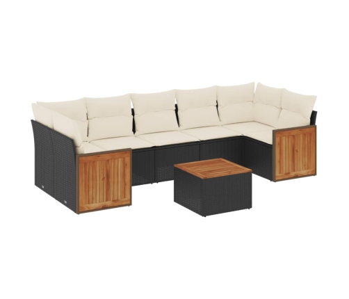 Set de sofás de jardín 8 piezas y cojines ratán sintético negro