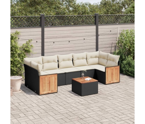 Set de sofás de jardín 8 piezas y cojines ratán sintético negro