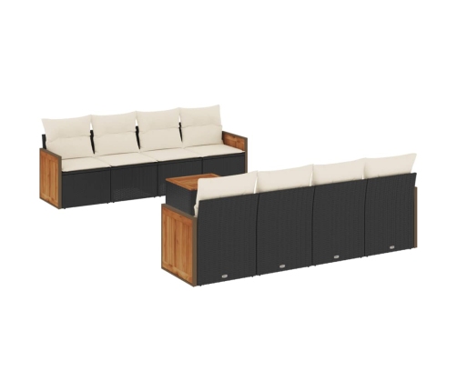 Set de sofás de jardín 8 piezas y cojines ratán sintético negro
