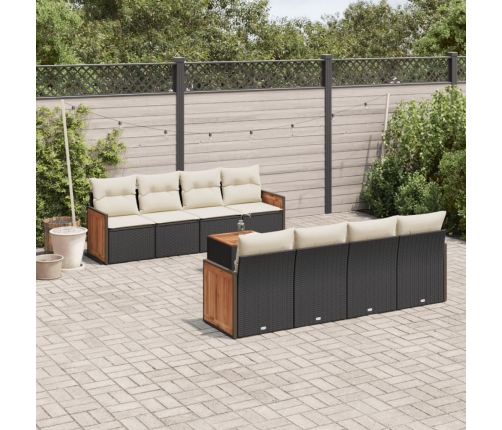 Set de sofás de jardín 8 piezas y cojines ratán sintético negro