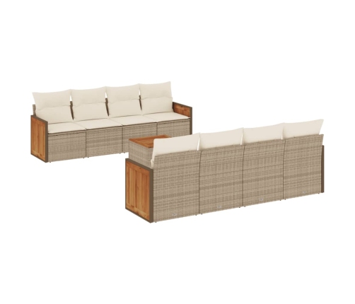Set de sofás de jardín 9 pzas con cojines ratán sintético beige
