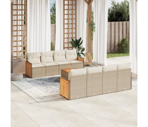 Set de sofás de jardín 9 pzas con cojines ratán sintético beige