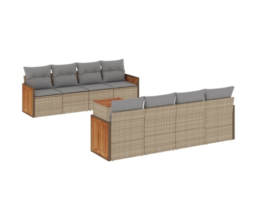 Set de sofás de jardín 9 pzas con cojines ratán sintético beige