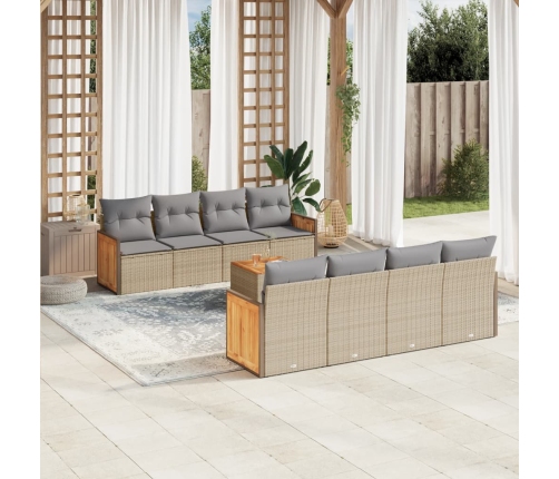 Set de sofás de jardín 9 pzas con cojines ratán sintético beige