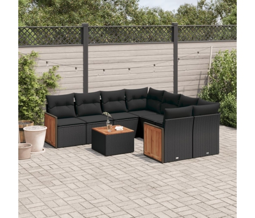 Set de sofás de jardín 8 piezas y cojines ratán sintético negro
