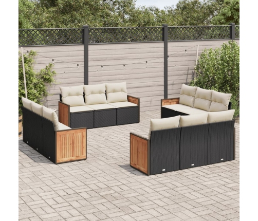 Set de sofás de jardín 12 piezas cojines ratán sintético negro