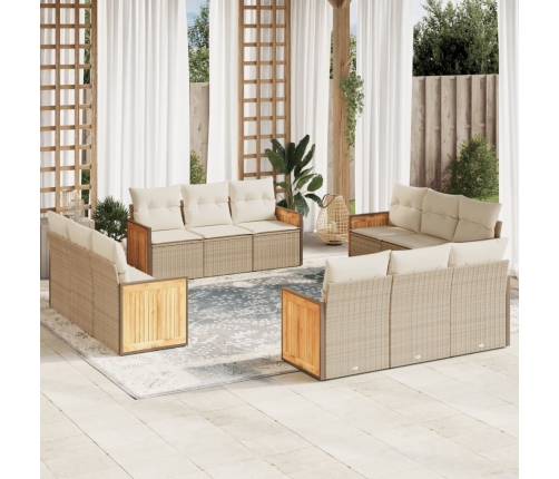 Set de sofás de jardín 12 pzas y cojines ratán sintético marrón