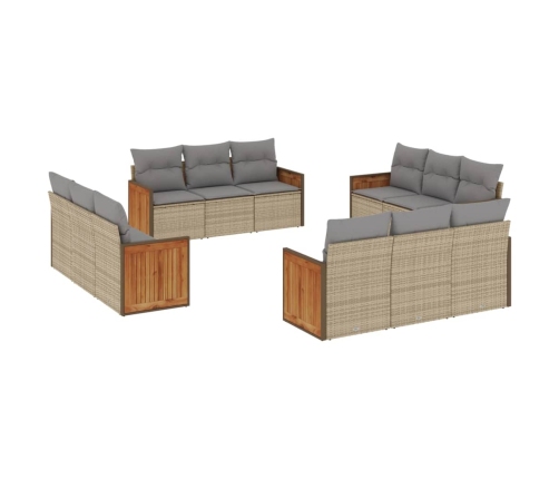 Set de sofás de jardín 12 pzas y cojines ratán sintético marrón