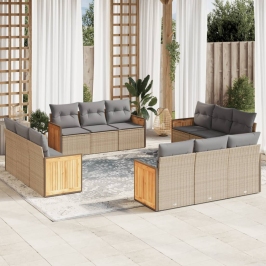 Set de sofás de jardín 12 pzas y cojines ratán sintético marrón