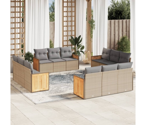 Set de sofás de jardín 12 pzas y cojines ratán sintético marrón
